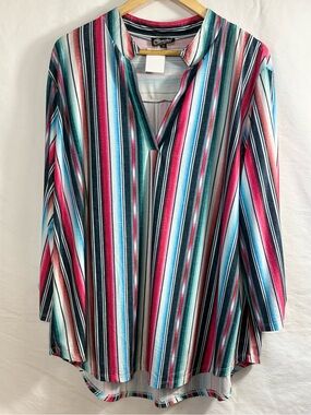Cowgirl Hardware Multicolored Striped Tunic blouse "western boho" or "serape"